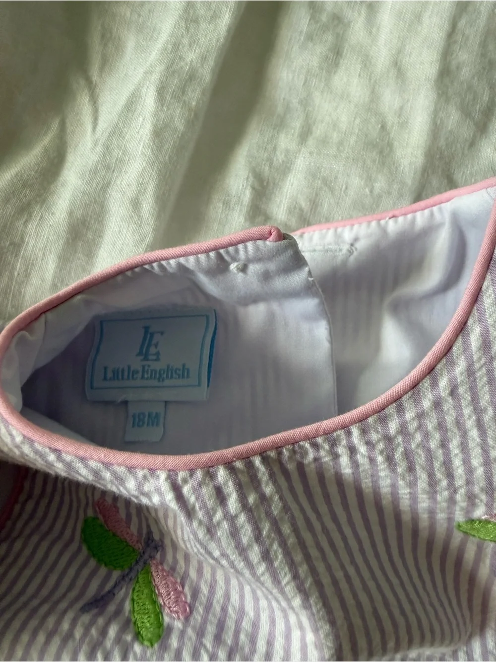 Little English Lavender Striped Diaper Cover Set with Pink & Green Embroidery